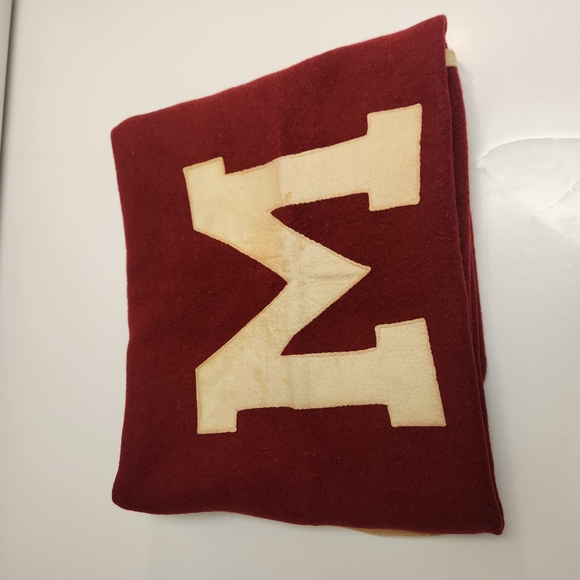 Vintage Miami University Red and Cream Blanket with Letter M 1950's - Picture 1 of 5